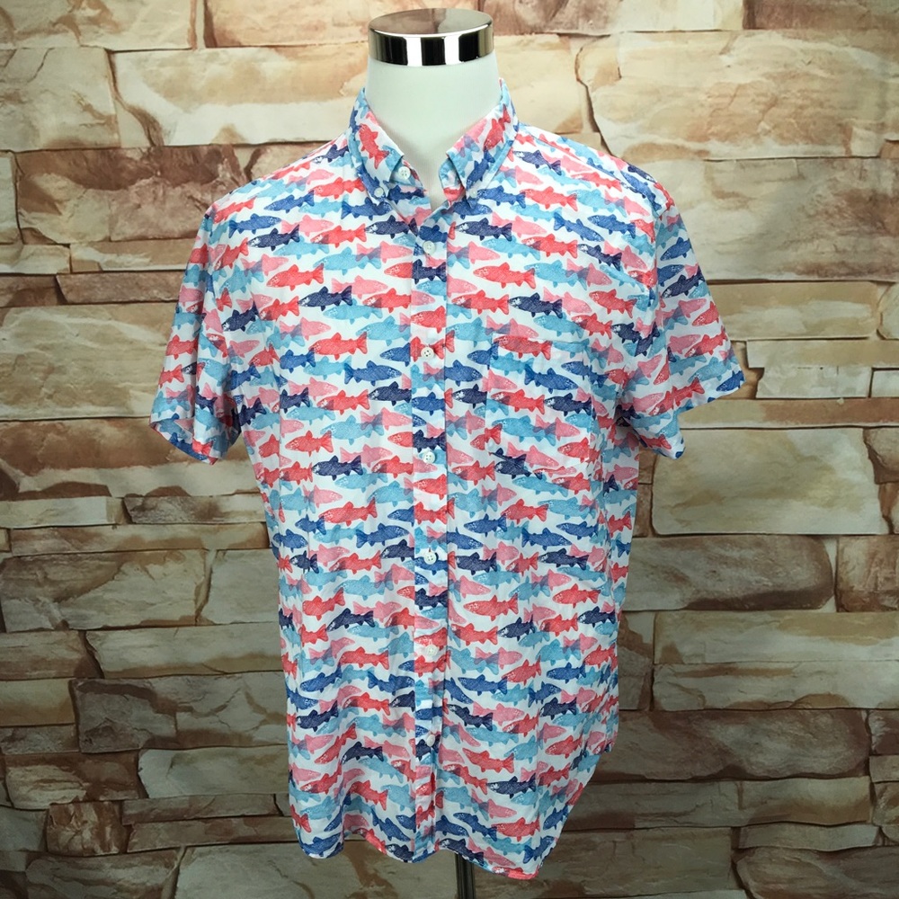 J. Crew Men’s XL Slim Fish Print Button Down Shirt